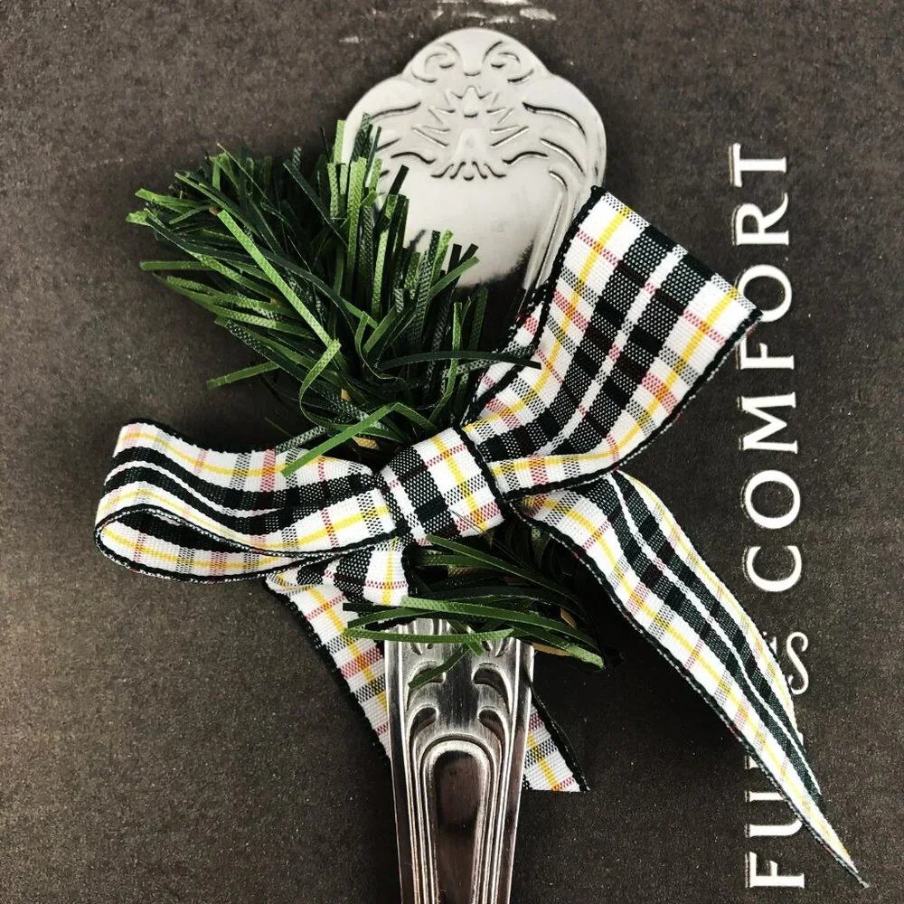 Spoonful of Comfort Stainless Steel 9-Inch Serving Ladle w/ Plaid Ribbon Bow NWT